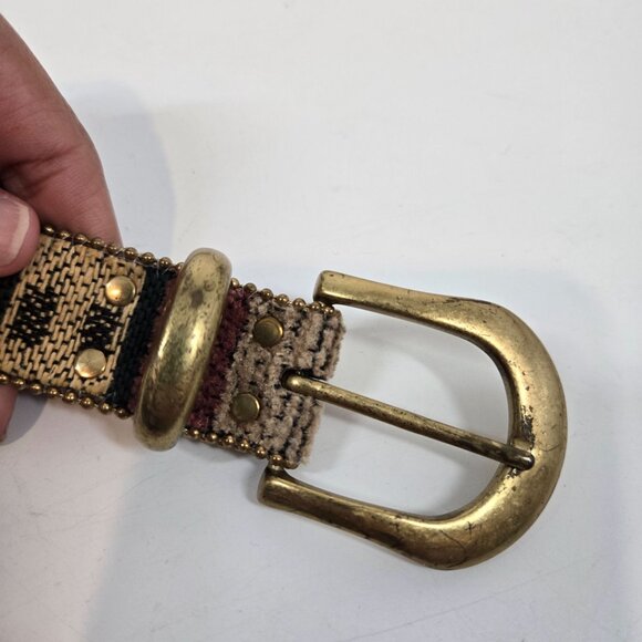 Vintage Multicolor Southwestern Tapestry Belt Brass Buckle & Bead Trim Sz Small - Picture 5 of 9